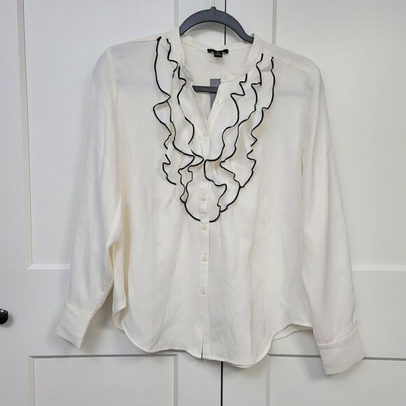 Ann Taylor frill button-down long sleeve blouse, MP - Picture 7 of 8